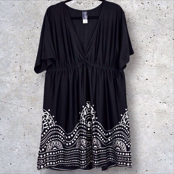 Swimsuits For All Women’s Kate Swim Cover Up Dress Black Silver V-Neck 18/20 - Picture 1 of 8